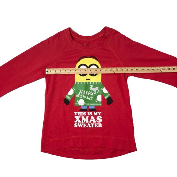 Despicable Me Minion Made Sweater Girls Sz L Red Crewneck Long Sleeve Christmas - Picture 4 of 5